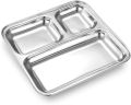 3 Compartments Stainless Steel Plate, Stainless Steel Rectangular Thali Plate, 3 compartment Thali, Divided Dinner Plate, 3 Compartment Serving Tray, Nuts Tray. 