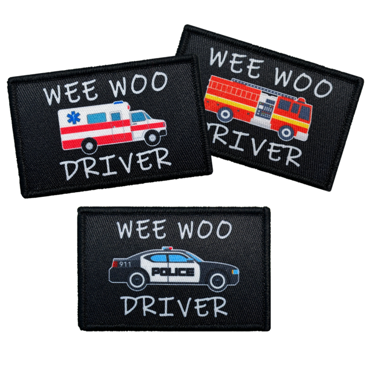 Wee Woo Driver Patch - Police Car, Ambulance EMT, or Fire Engine Driver - Funny 2x3 Removable Patch with Hook and Loop Backing