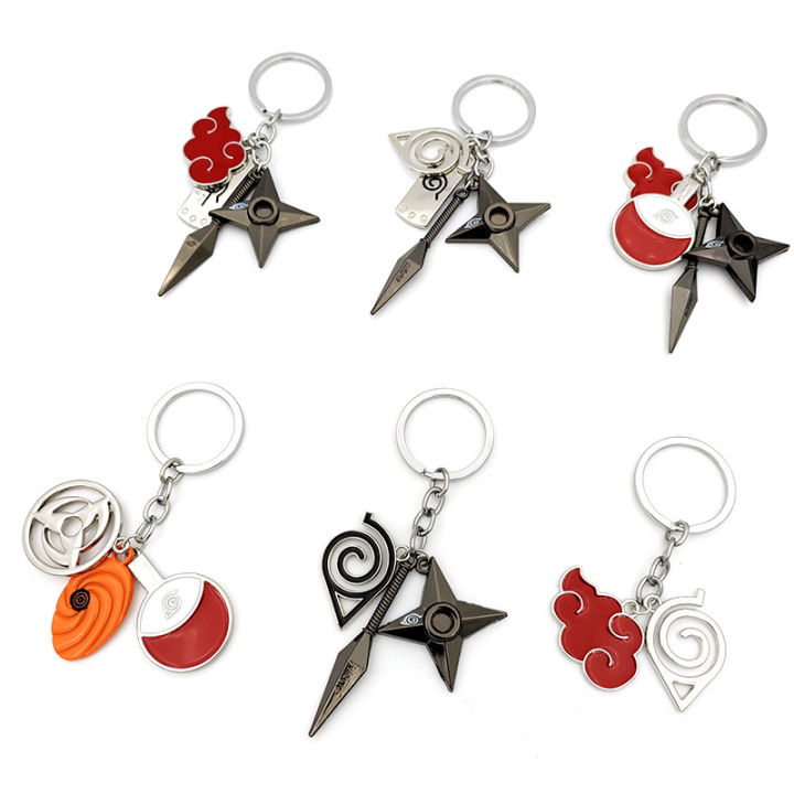 Fashion Cartoon Anime Keychain Red Cloud Ninja Kunai Keyring Hokage Konoha Rebellious Forehead Shuriken Bitter Alloy Keychain ANLAN