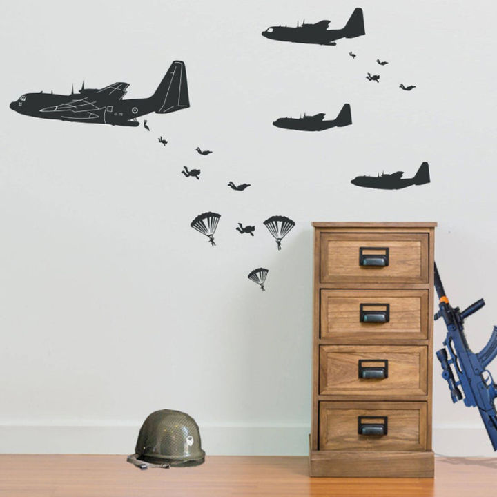 Military Helicopter Vinyl Wall Stickers Troopers Rappelling Airplane Wall Decal Decor Kids Teens Room Hot DIY Art Poster
