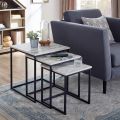 3-Piece Small Size Metal Nesting Square Tea Tables With Wooden Top - Versatile Nesting End Tables, Square Streamline Side Table, Side & Accent Table Set, Serving and Wooden Side Table, Space-Saving Nesting Table and End Table. 