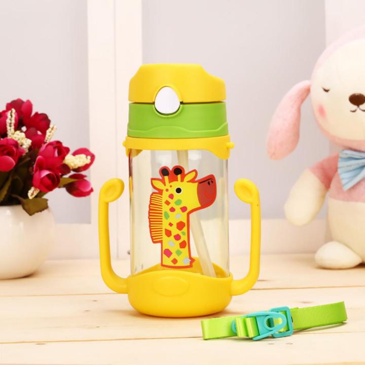 【ETOP】400ml Baby's Learning Drinking Water Bottles Feeding Sippy Cups With Handles and Strap Newborns Kids Cute Cartoon Leakproof Cup