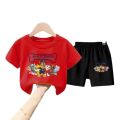 Anime PAW Team Children's Suit Boy Short Sleeve T-Shirt Shorts Summer Boy Cartoon Foreign Style Two-Piece Trend. 