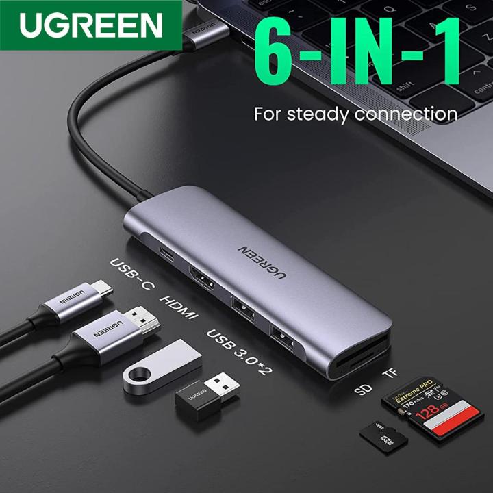 UGREEN__ USB C Hub, Type C Dongle 4K 30Hz, 6 in 1 USB C Adapter with 4K HDMI USB3.0 SD/TF Card Reader 100W PD Compatible with MacBook_Pro/Air, iPad_Pro, Dell_XPS More Type C Devices