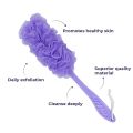 Decor Rack Bath Sponge with Handle, Shower Loofah Brush, Back Cleaning Scrubber, 8” Long Curved Handle, Exfoliate, Rejuvenate Skin, Body Bathing Sponge with Long Mesh Pouf. 