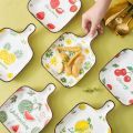 1Pc Random Pattern Ceramic Dinner Plate with Handle - Perfect for Serving and Decorating, Ceramic Baking Dish, Bakeware Serving Dinner Plate with Single Handle, Individual Bakeware for Dinner, Heating food, Casserole. 