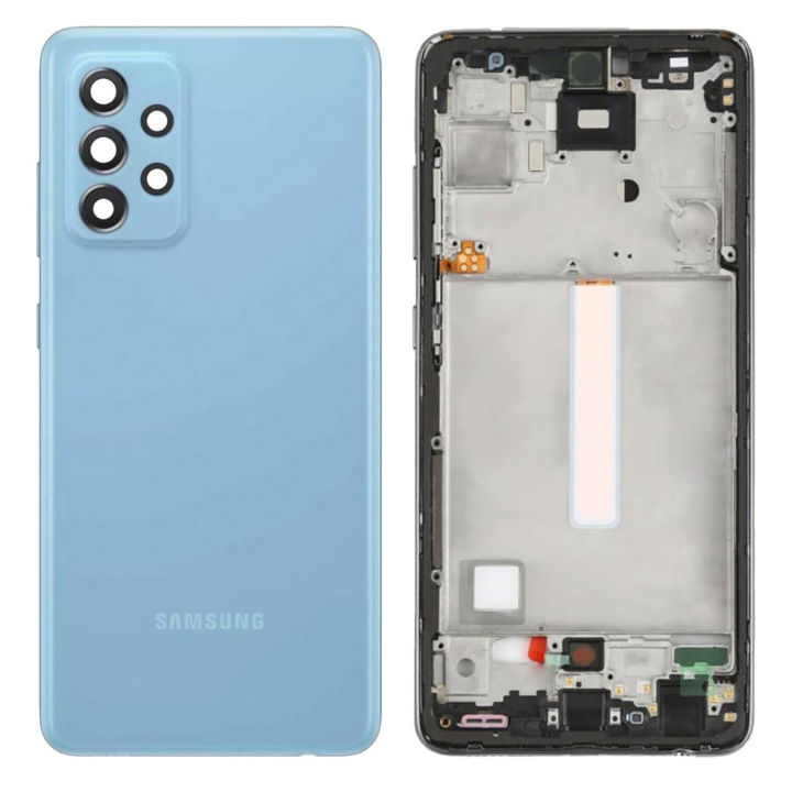 Samsung Galaxy A52 Middle Frame Housing With Side Button and Camera Lens Complete Body Casing Replacement For Galaxy A52 - Blue