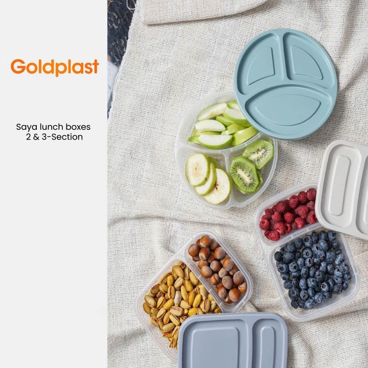 Studen Lunch Box/ Round Lunch Box 3-Sections 1.1 L with Lid/ Maya Round Lunch Box 3-Sections 1.1 L with Lid/ GoldPlast Maya Round Lunch Box 3-Sections 1.1 L-Made in Iran