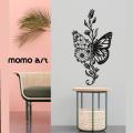 Beautiful Black Butterfly Wall Sticker with Floral Art. 