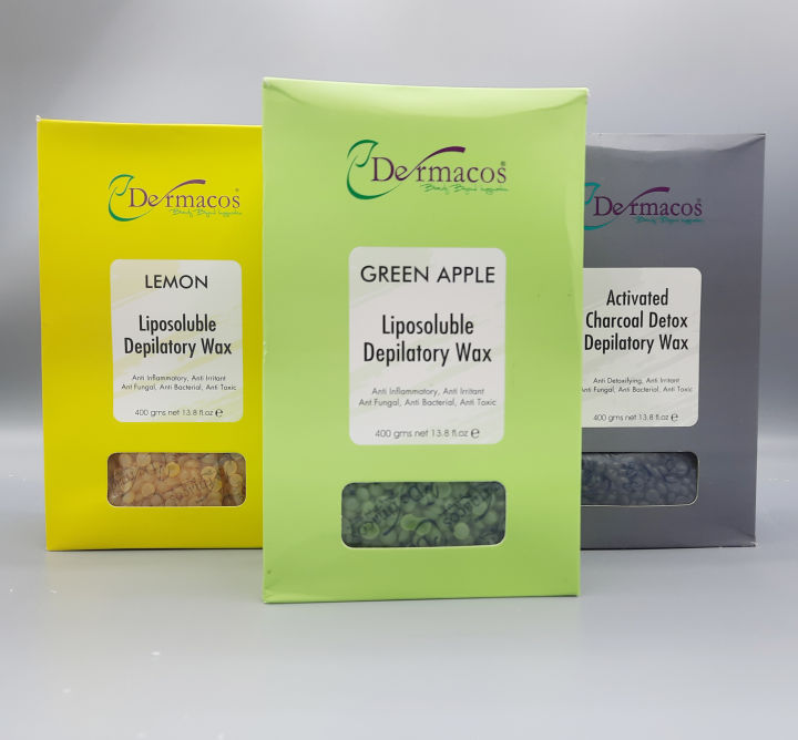 Dermacos Wax Beans Liposoluble Depilatory Wax Pack Lemon Apple And Charcoal Flavour 400gm