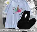 CUTE UNICORN Tag Printed Summer Tracksuit For Women & Girls Tee-shirt with trousers New Design Round Neck Half Sleeves T Shirts Top Quality Gym Wear/Casual and comfortable Pair T-Shirt and Trouser. 