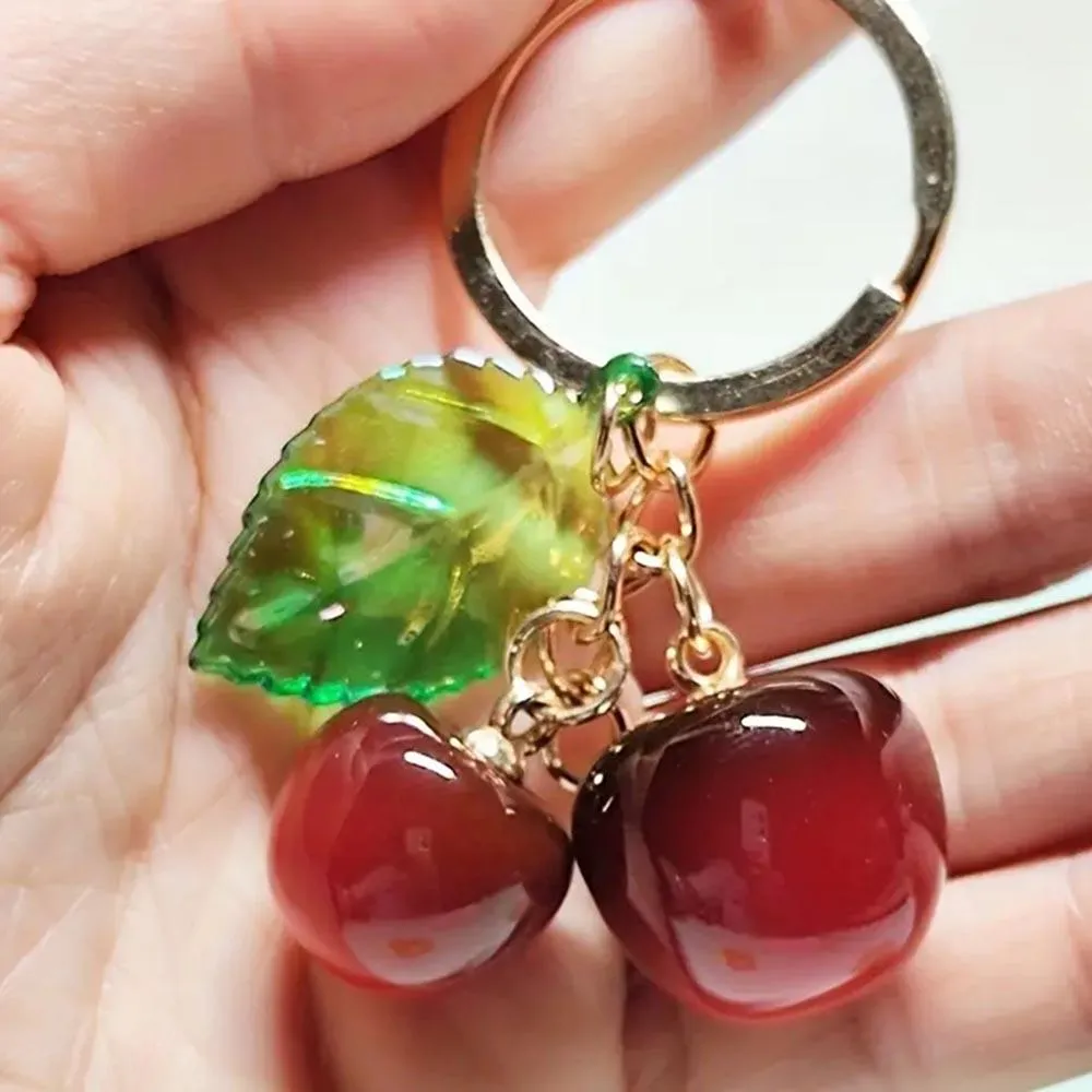 Red Cherry Keychain Backpack Key Ring