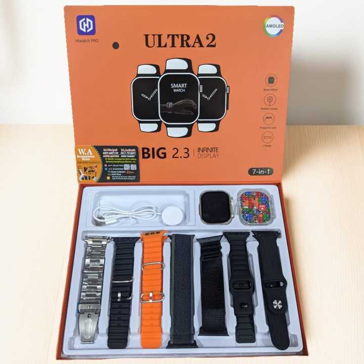 K900 ultra 2 smart watch with 7 Different straps in rendom colour and watch case | 49mm big HD Display - Active always on display | Touch watch, calling watch, ultra smart watch