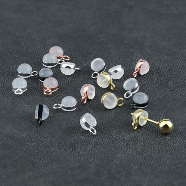 10pcs/lot Ear Back Stoppers with Stainless steel Hanging Ring Hamburger Ear Plugs For Jewelry Making DIY Earring Accessorie