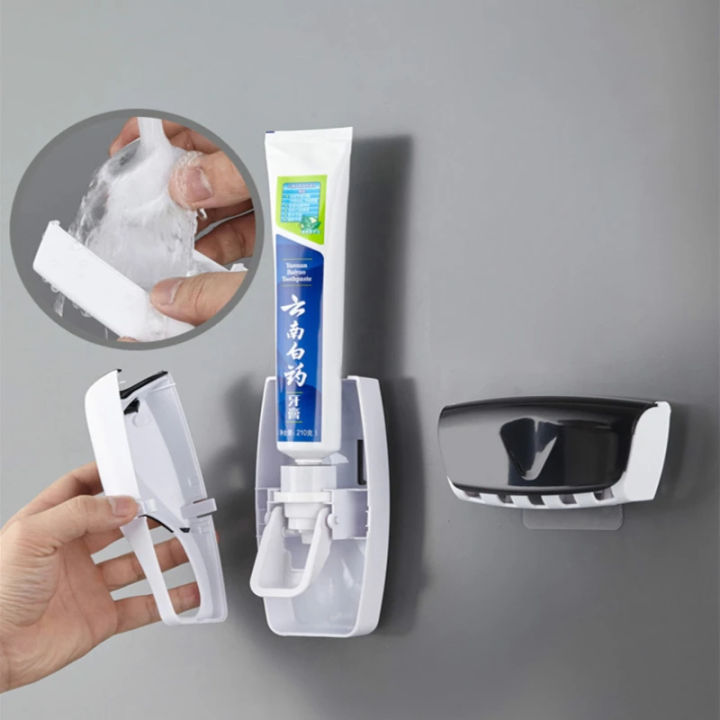 PCS Automatic Toothpaste Dispenser Wall Mount Dust-proof Toothbrush ...