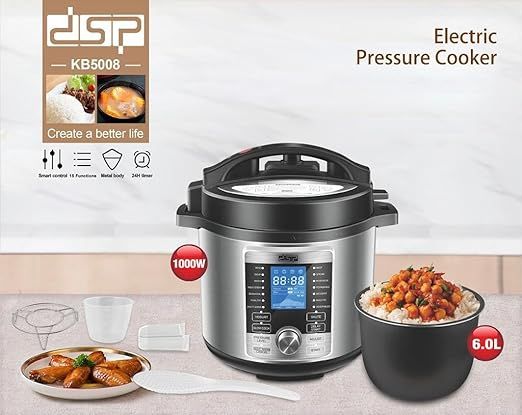 DSP KB5008 Electric Rice Cooker Multifunction Heating Pressure Cooker, 1000 Watts, 6 L, Stainless Steel.