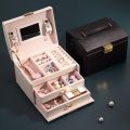 3 Layer Women's Jewelry Box & Organizer with Mirror & Lock. 