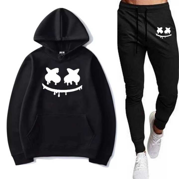 Yellow & Black Printed Tracksuit For Mens - Soft & Comfortable Fleece Fabric Kangaroo Hoodie & Trouser Printed Tracksuit
