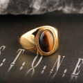 New Stylish Signet Rings for Men, Male Pinky Ring with Tiger Eye Stone Agate ,Gold Color Stainless Steel Metal Jewelry Not Fade. 