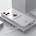 Maitus for Vivo Y21 Back Cover with Lanyard Stylish 6D Plating Maple Leaf Phone Case Square Frame Soft Silicone Mobile Cases Pouch Girls New Design. 