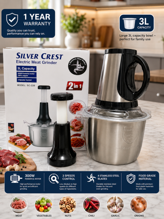 Silver Crest 2 In 1 Food Processor & Electric Meat Chopper – 3L ...