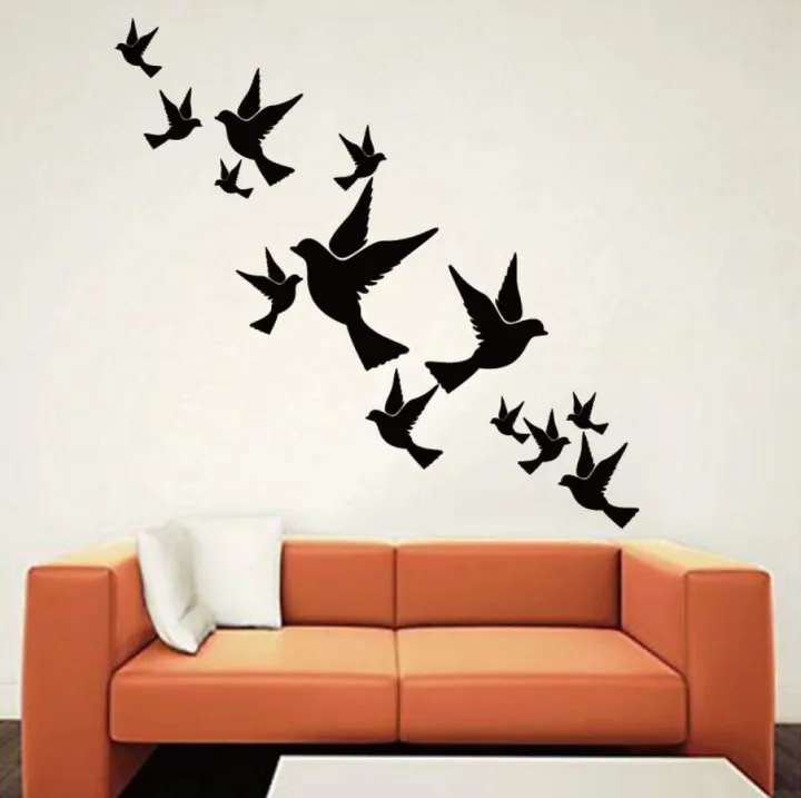 size: 2 x 2 feet - Beautiful Bird flock Nature scene wall stickers for ...