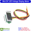Mini DC Voltmeter 0.1V–100V Three-Wire 0.28" RED LED Display Battery Voltage Tester – DC 3.5V–30V Panel Meter for Car, Solar, and Electronics Projects by Electrica. 