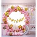 65 pc Pastel Pink Birthday balloon Decoration Kit Pink Gold Balloons Combo with Birthday Banner, balloon Arch stirp, Glue Dot, Balloon Pump for girls Birthday Decorations. 