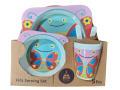 Kids Serving Set Bowl+Spoon+Fork Feeding Food Tableware Cartoon Aniaml Kid Feeding Bowl Dinner Plate SET OF 5 ( Spoon And Fork It's Not Printed It's Plain White ). 