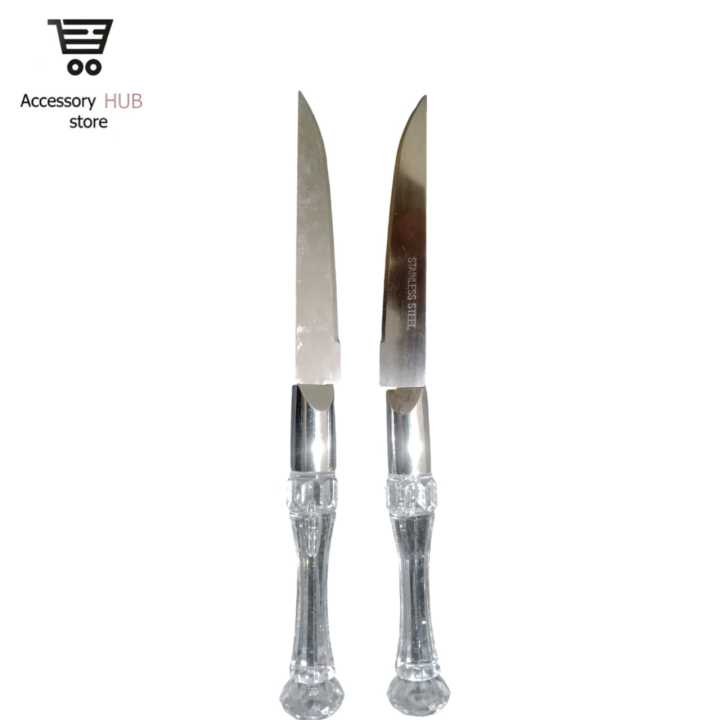 Plastic silver Birthday cake Knife,Kitchen KNIFE steel with handle,Small sharp KNIFE for daily use,Heavy Metalized crystal, Size 6 inch,Pack of 2