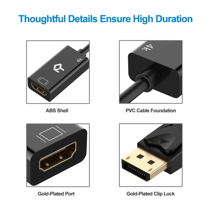 Rankie%20R-1140%20DisplayPort%20(DP)%20to%20HDMI%20Adapter,%204K%20Resolution%20Ready%20Converter%20with%20Audio,%20Black%20-%20Image%206