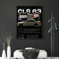 White Mercedes-Benz CLS 63 AMG Artwork | German Technology Specs Poster | High Quality Crystal Glass Frame | Luxury Sports Sedan Wall Art | Premium Automotive Artwork | Aesthetic Room & Garage Decor | Gift for Car Enthusiasts. 