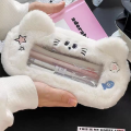 Large capacity White Plush Pen Bag Cute Design  Pencil Case Stationery Pouch for For Students For Writers School Supplies Office Organizing Gift for Women ﻿. 
