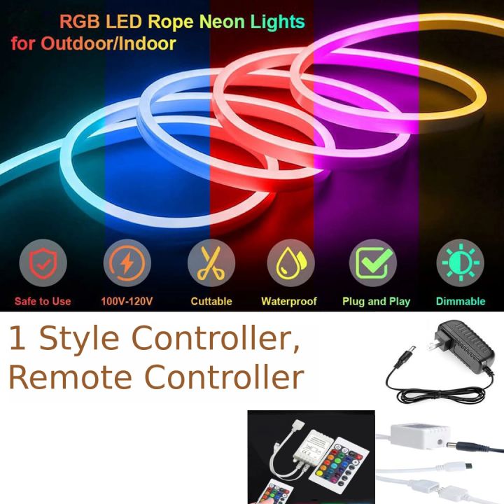 RGB Neon LED Strip Light Kit with Remote Control - 5 Meter (16ft), Waterproof, Multicolor, Adhesive, Flexible - Ideal for PC Gaming, Bedrooms, Kitchens, and Home Decoration - 12V