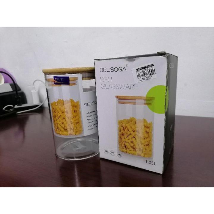 Delisoga Dele Glassware Food Storage Glass Jar With Bamboo Airtight Lid  1.05  Liter /6 Inch