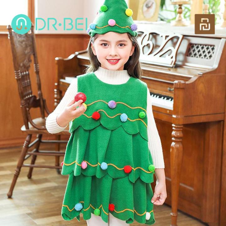 Kids' Holiday Costumes Festive Christmas Tree Costume Set for Girls Easy to Clean Xmas Hat Dress for Performance Cosplay Perfect Holiday Gift Christmas Costumes for Kids