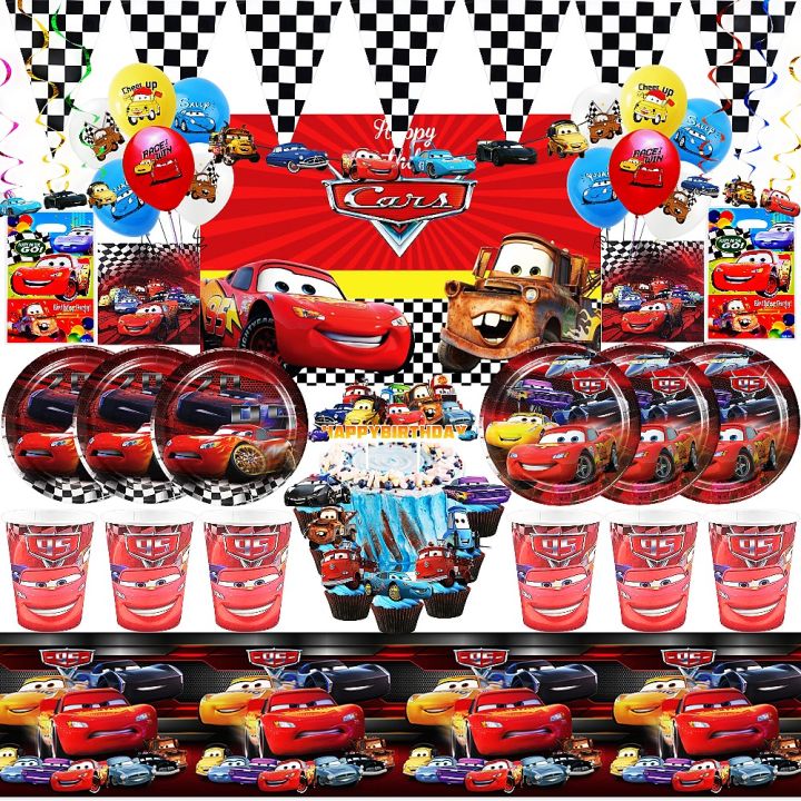 Disney Cars Birthday Party Decorations Lightning Mcqueen Disposable Tableware Banner Balloon Kid Baby Shower Race Party Supplies Hesitate