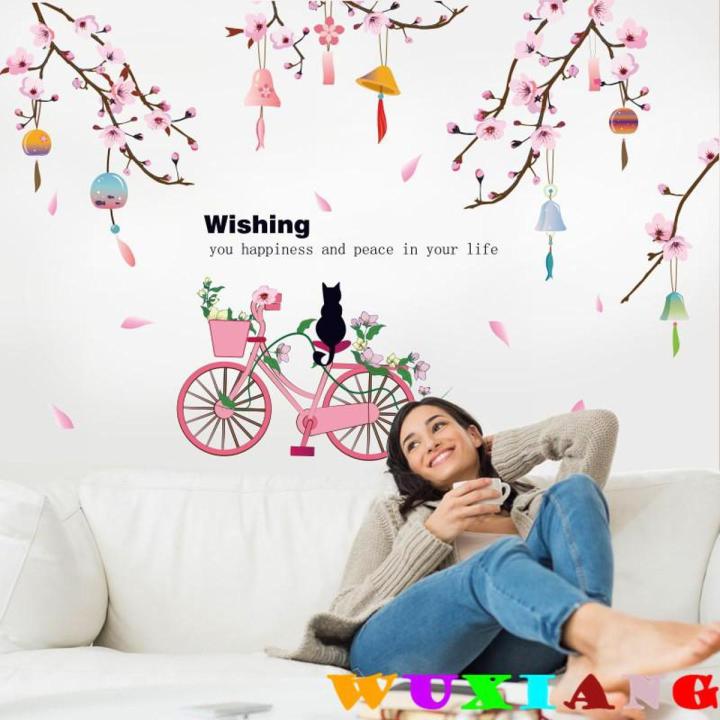 Flower Paris Eiffel Tower Street Bike Flower Girl SK9357 3D Wall Stickers For Kids Room Wall Decoration Stickers