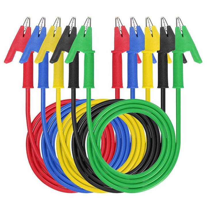 Dual Ended Crocodile Alligator Clips 15A Test Lead Wire Cable with Insulators Clips 5 Colors Test Flexible Cable
