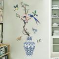 "3D Chinese Large Vase Blue Flower Wall Stickers with Romantic Floral Design – Modern Home Decor Wall Art Poster for Bedroom, Living Room, Wedding Decorations, and DIY Creative Wall Decals for Elegant Interiors". 