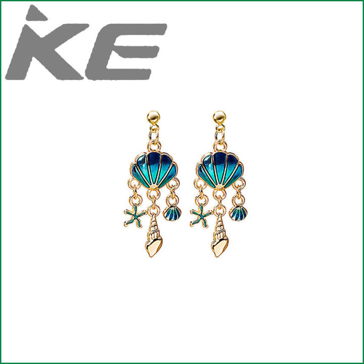 Silver Needle Childlike Ocean Column Blue Shell Star Asymmetric Cartoon Stud Earrings Earrings for gilrs for women low price