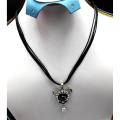 stainless steel &Blue Crystal Rhinestone Pendant Black dori Necklace For girl women high quality black. 