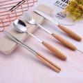 Portable Utensils Set with Case-4 Pieces Wood Handle Reusable Flatware Set Fork Spoon Stainless Steel Portable Travel Utensil Set for Travel/Camping Office Lunch with Carry. 