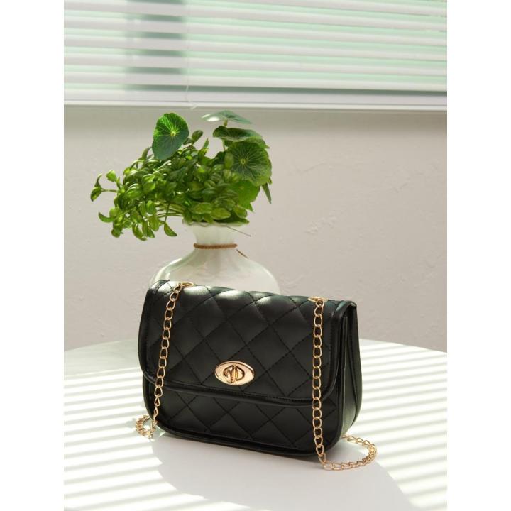 Shein- Minimalist Twist Lock Quilted Chain Crossbody Bag