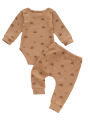 Funne eshop 2 Pcs Newborn Ribbed Outfits, Infant Rainbow & Sun Print Long Sleeve Round Neck Playsuit + Trousers. 