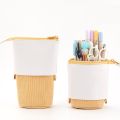 ANGOO Corduroy Retractable Drop-Down Pencil Case Student Stationery Storage Bag. 