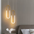 U-Shaped Pendant - Modern Indoor Decorative Designed Hanging Ceiling LED Unique Bedrooms Decor Bedside Hallways Pendant Brass Body White Shade LED Light. 