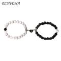 ECHIDNA Couple Bracelets Skin-touch Magnetic Heart Black White Couple Bracelets. 