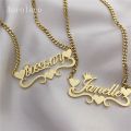 AurolaCo Custom Name Necklace With Heart Personalized Stainless Steel Gold Nameplate Cuban Chain Necklace For Women Gift. 