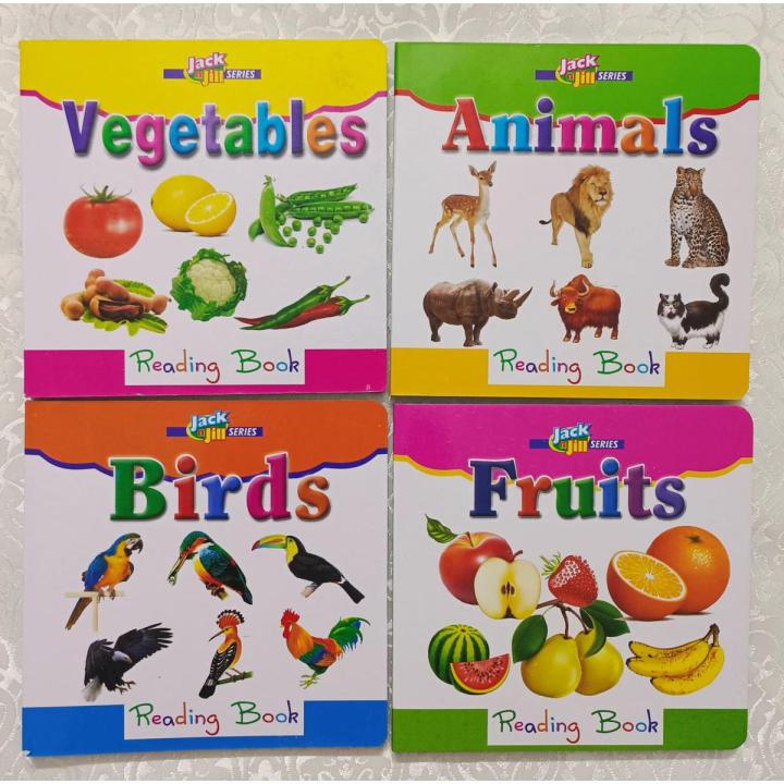 Pack Of 4 Board Books For Kids - Vegetables, Fruit, Birds and Animals - Medium Size - Hard Bound Book For Kids- Kids Books For Early Learning- Reading Book For Kids